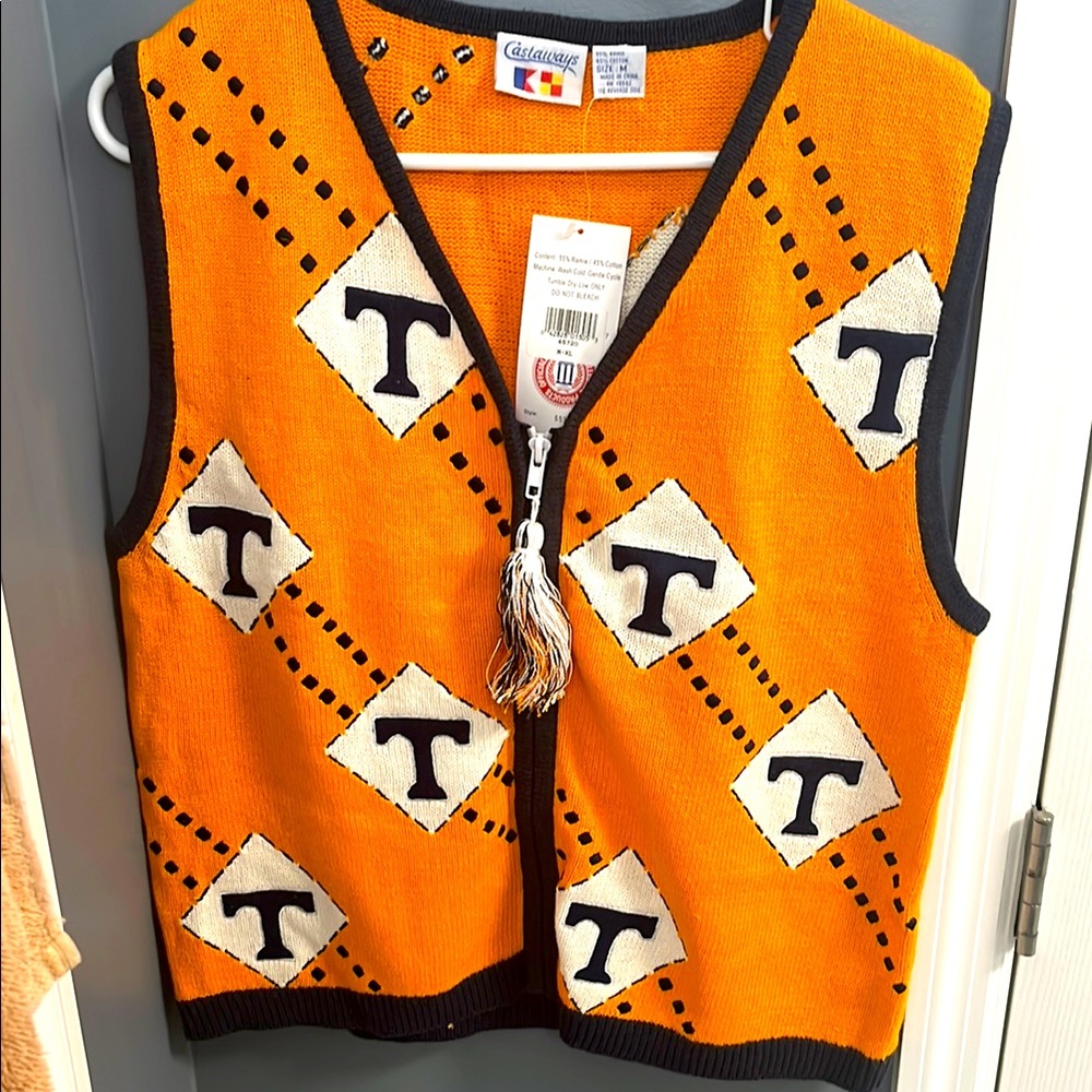 Castaway Orange Knit Vest with Black Trim